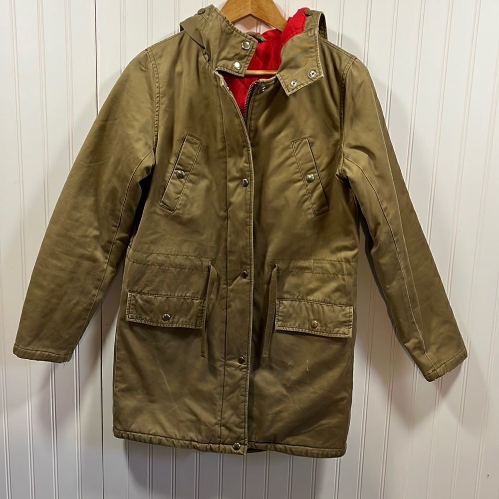 Top shop tan hooded full zip cargo coat